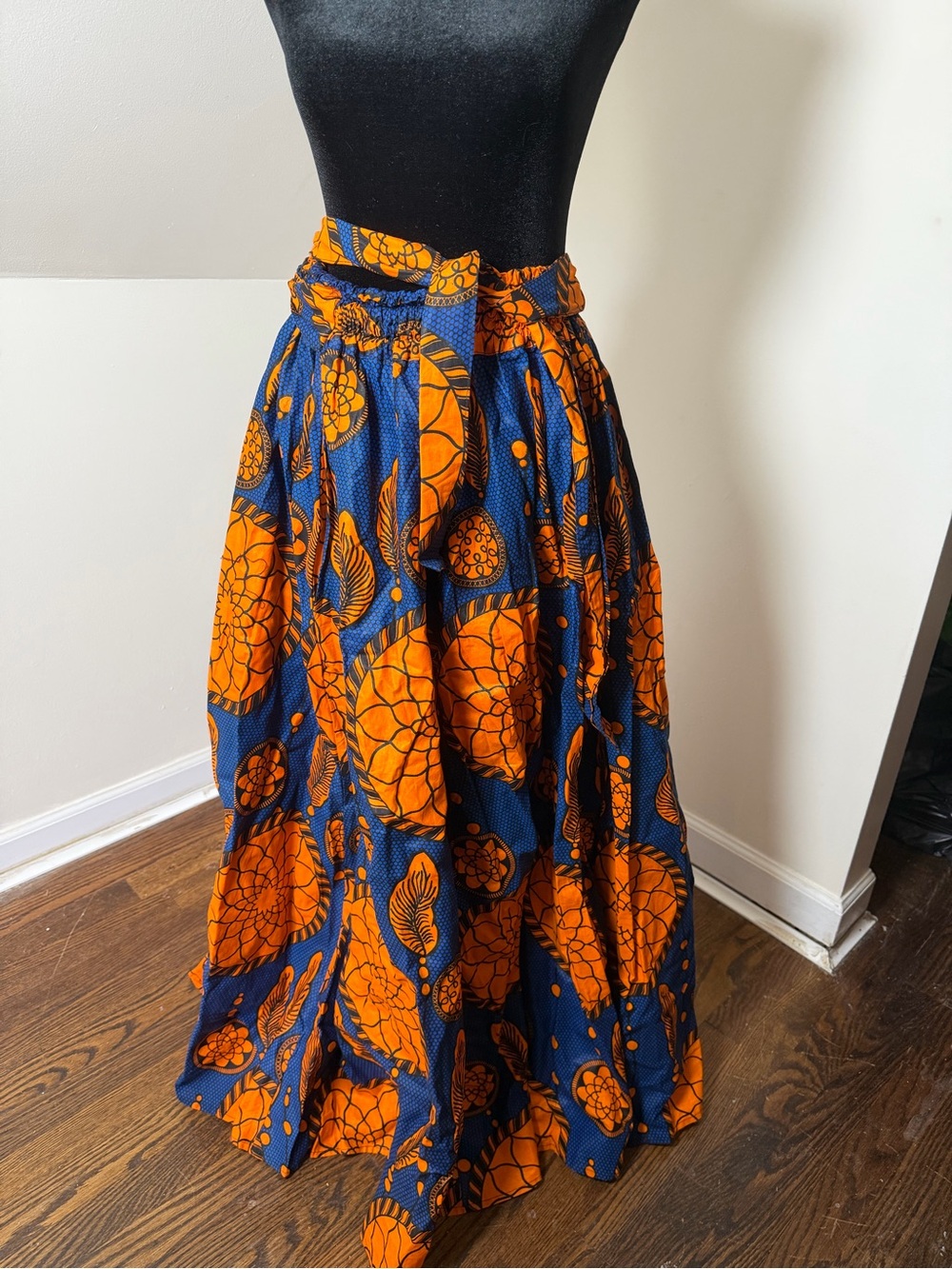 Vibrant Blue & Orange Floral Maxi Skirt